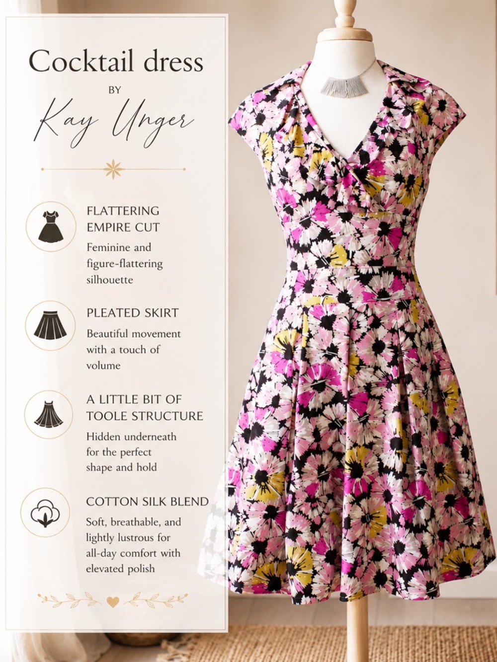 Kay Unger floral cocktail dress Fit and flare style Women's size 6 Vibrant color